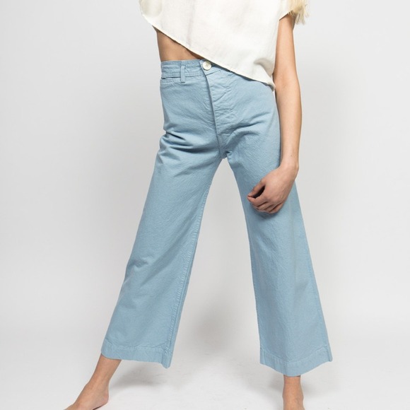 Jesse Kamm Pants - Jesse Kamm Sailor Pants Light Blue High Waisted Wide Leg Cotton Canvas Size XS
